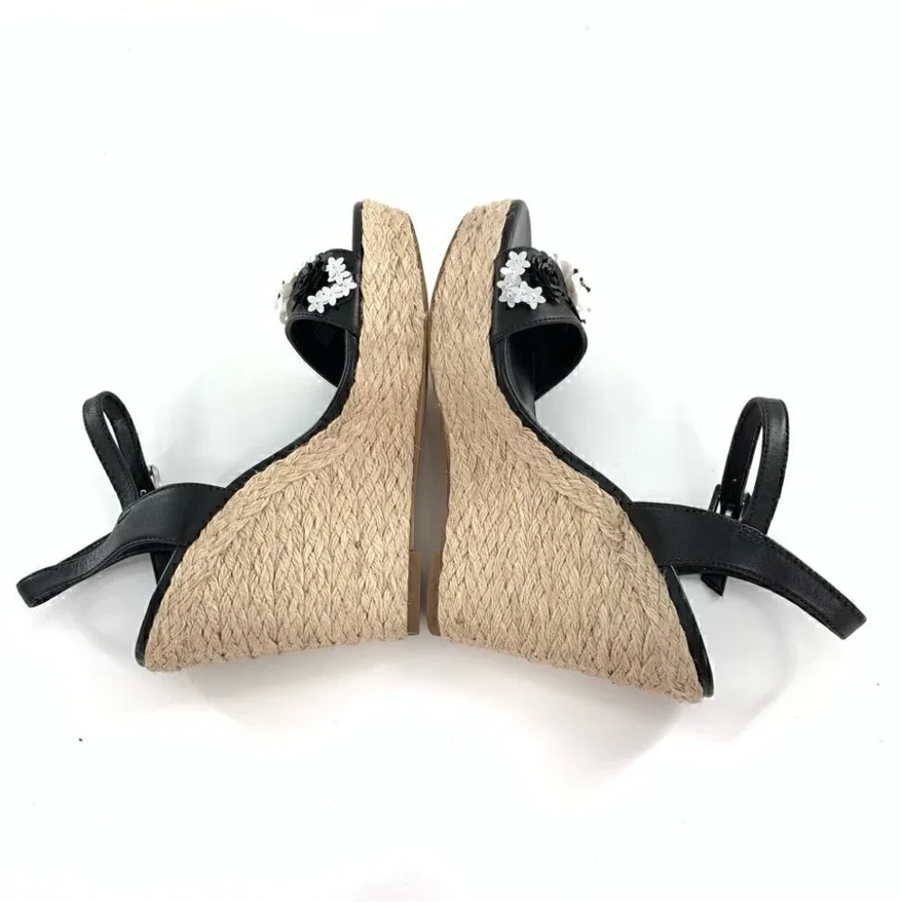 Michael Michael kors sandals 5 35 Jill black white leather platform Espadrilles